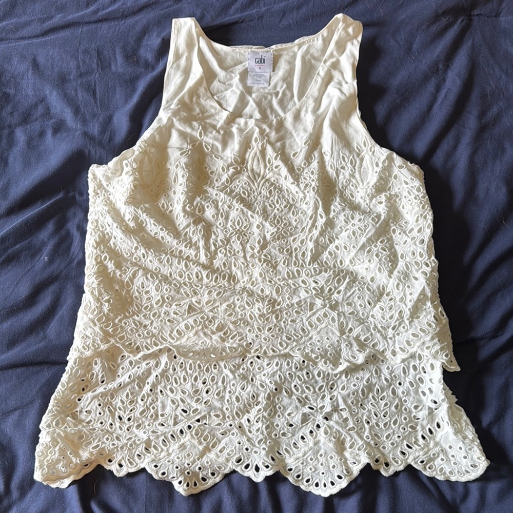 Cabi Cream Eyelet Tank Top